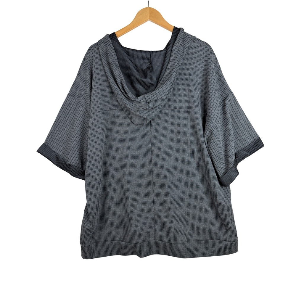 New Andree Oversized Waffle Knit Short Sleeve Hoodie Poncho Top size 2X/3X Grey - Picture 6 of 8